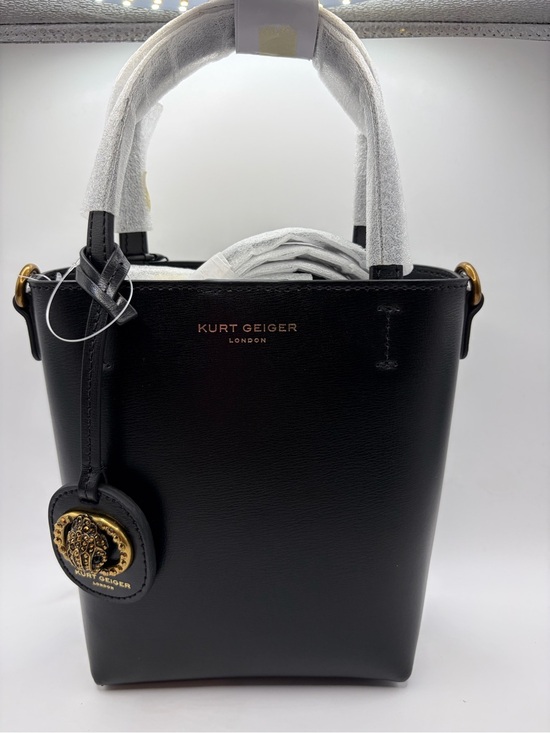Kurt Geiger Handbags - Kurt Geiger Black Leather Mini Bucket Bag with Gold Medallion